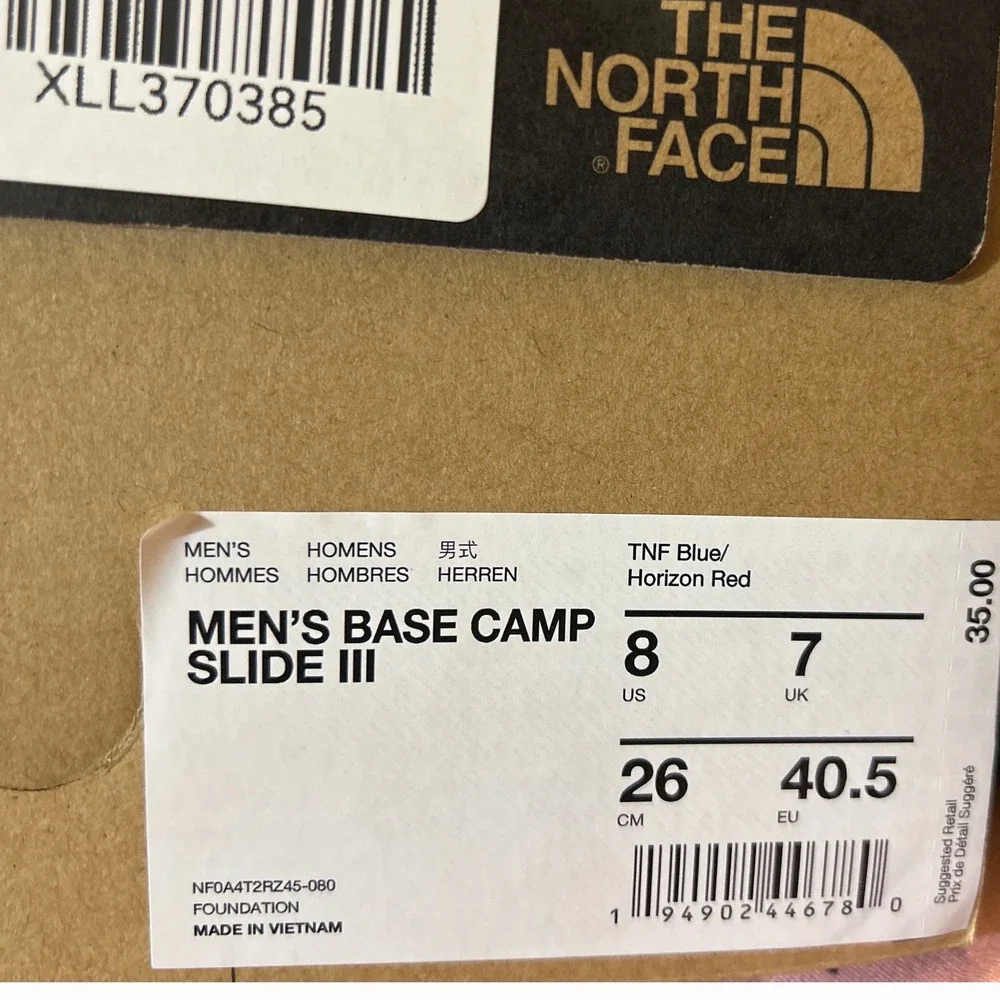The North Face Mens Base Camp Slide III Blue Red Sandals NF0A4T2R Size 8